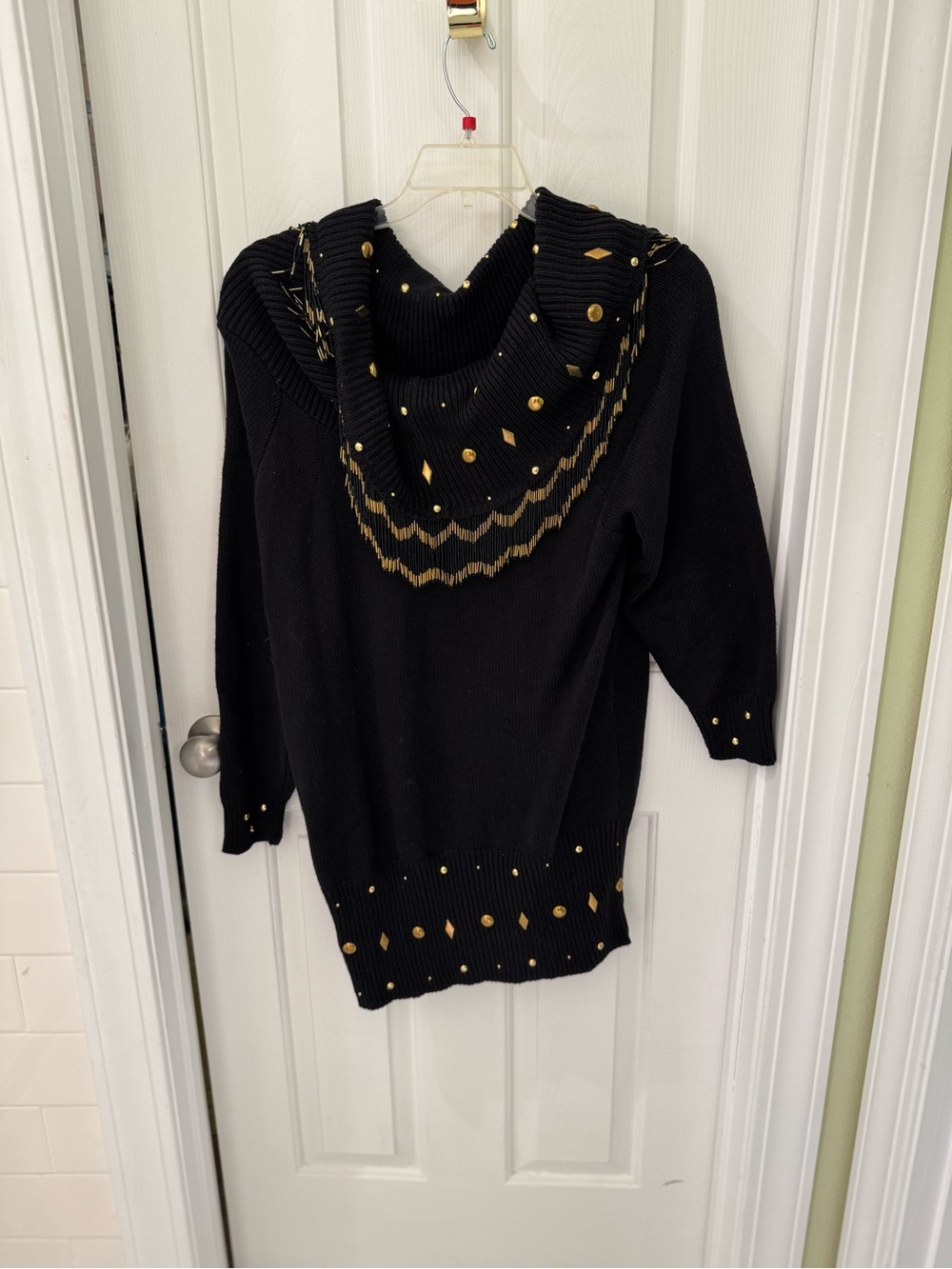 Icing Black Cowl Neck Sweater with Gold Stud Accent